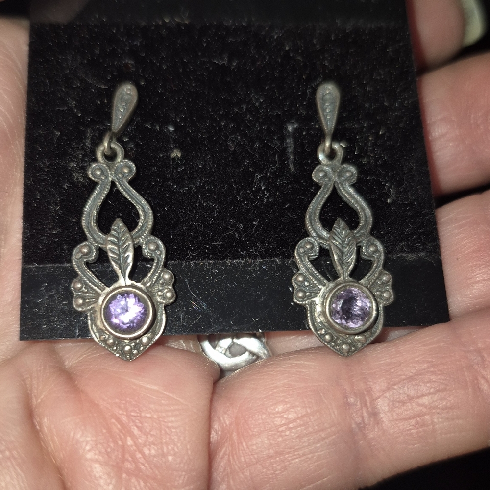 Vintage Silver/purple Saphire Earrings